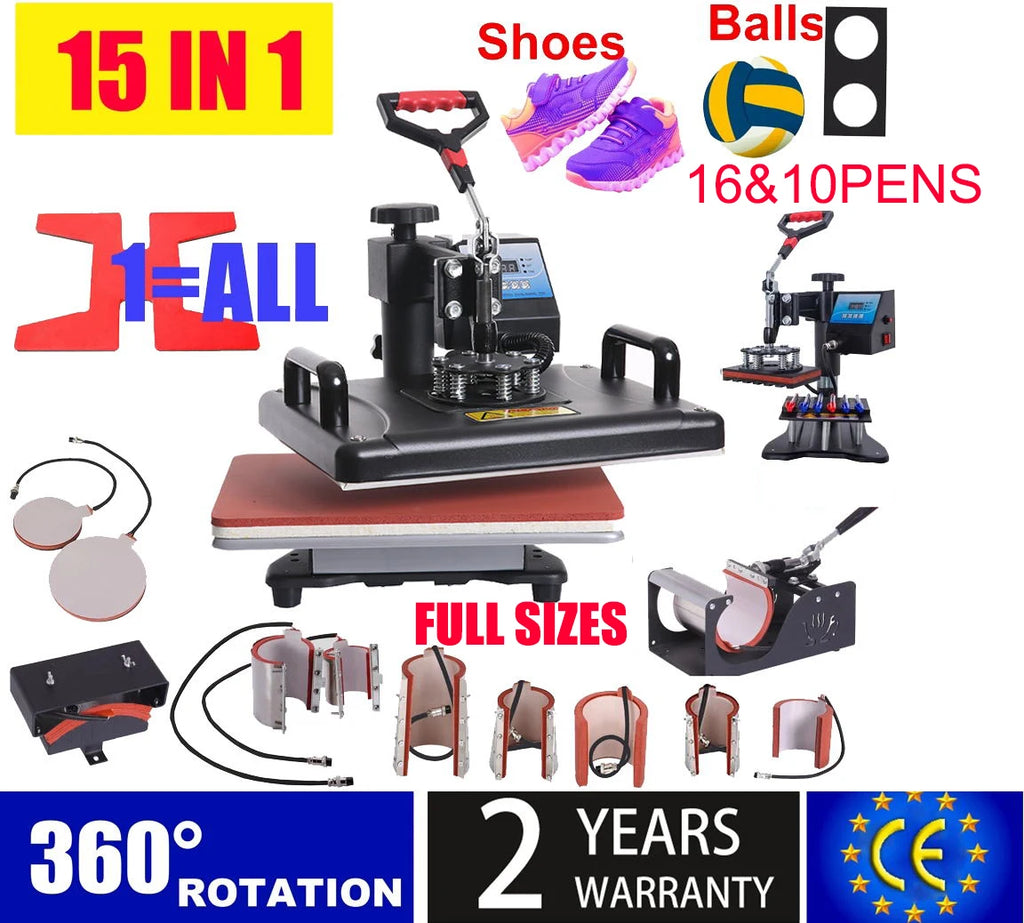 15-in-1 Heat Press & Sublimation Machine — T-Shirts, Mugs, Caps & More