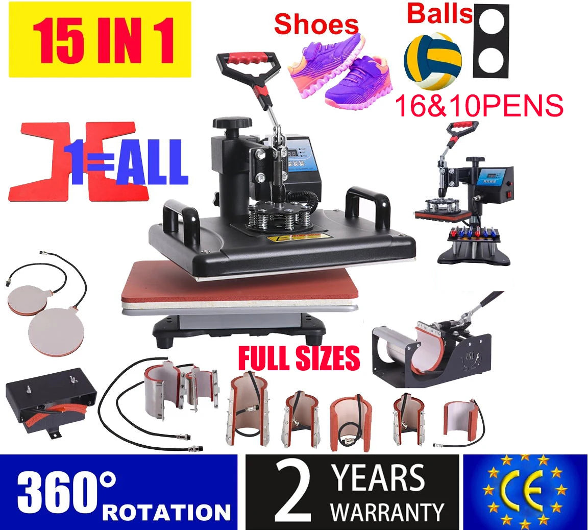 15-in-1 Heat Press & Sublimation Machine — T-Shirts, Mugs, Caps & More