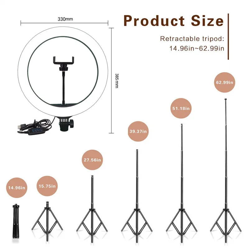 LED Ring Light with Tripod Stand – 26/33cm Dimmable Selfie & YouTube Light
