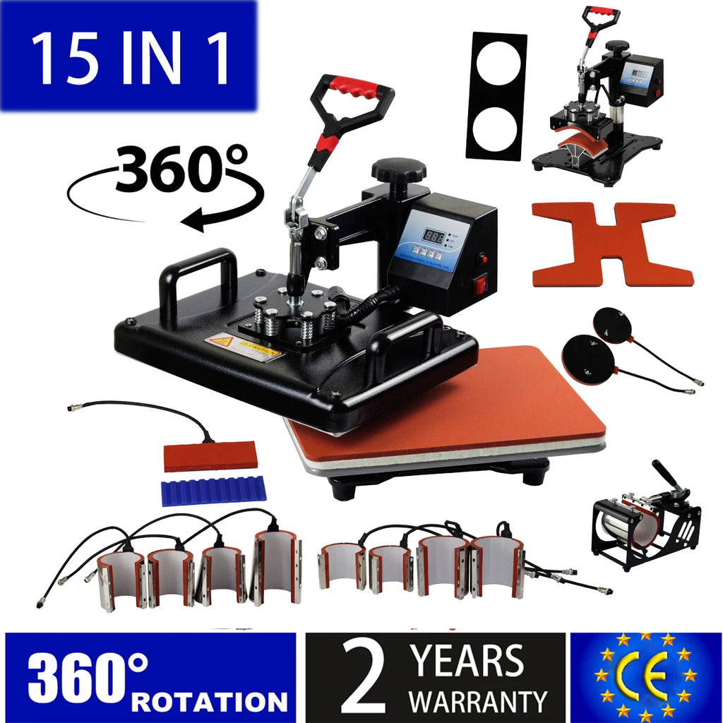 15-in-1 Heat Press & Sublimation Machine — T-Shirts, Mugs, Caps & More