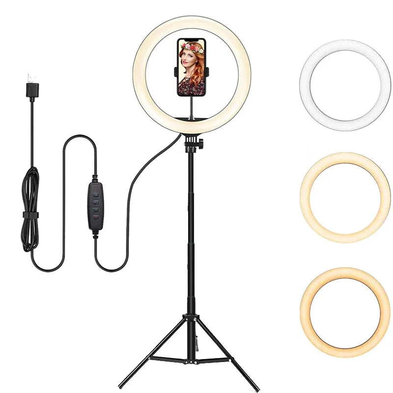 LED Ring Light with Tripod Stand – 26/33cm Dimmable Selfie & YouTube Light