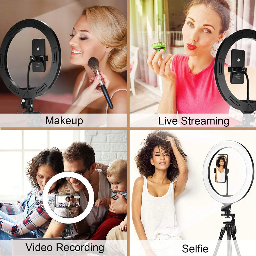LED Ring Light with Tripod Stand – 26/33cm Dimmable Selfie & YouTube Light