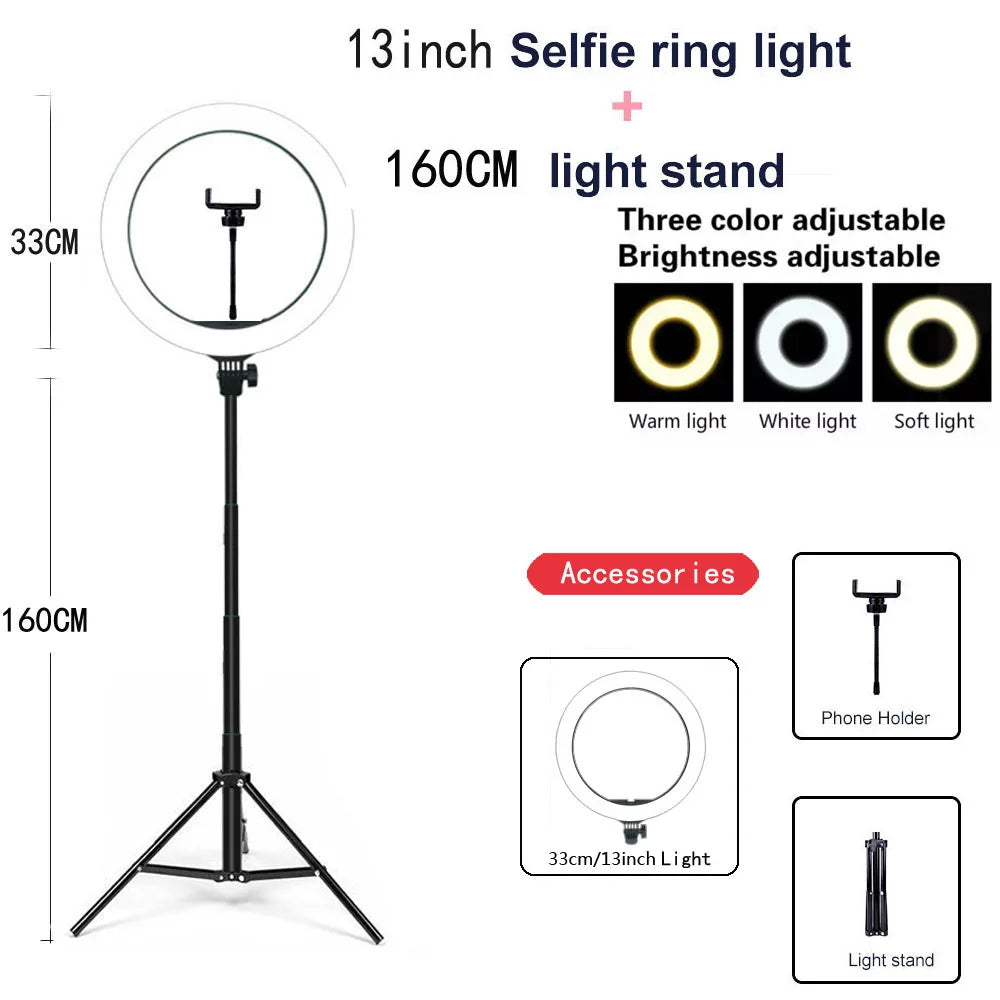 LED Ring Light with Tripod Stand – 26/33cm Dimmable Selfie & YouTube Light