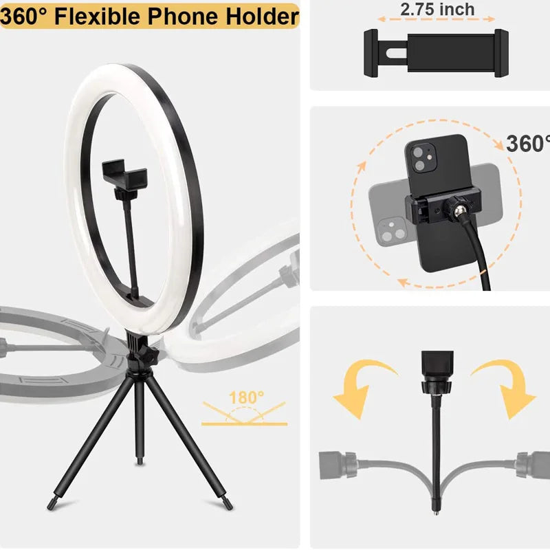 LED Ring Light with Tripod Stand – 26/33cm Dimmable Selfie & YouTube Light