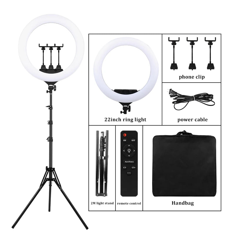22" Professional LED Ring Light – 3200-6500K Studio Light for Makeup & Photography