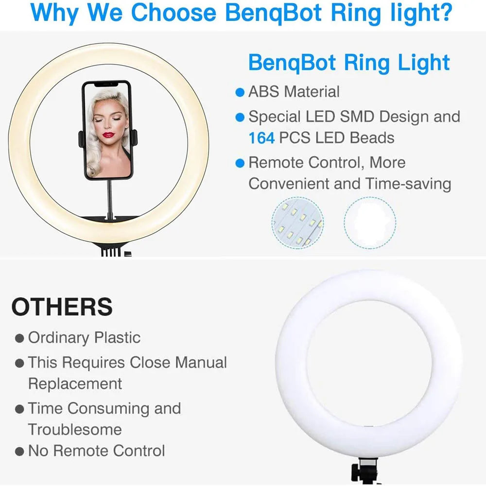 LED Ring Light with Tripod Stand – 26/33cm Dimmable Selfie & YouTube Light