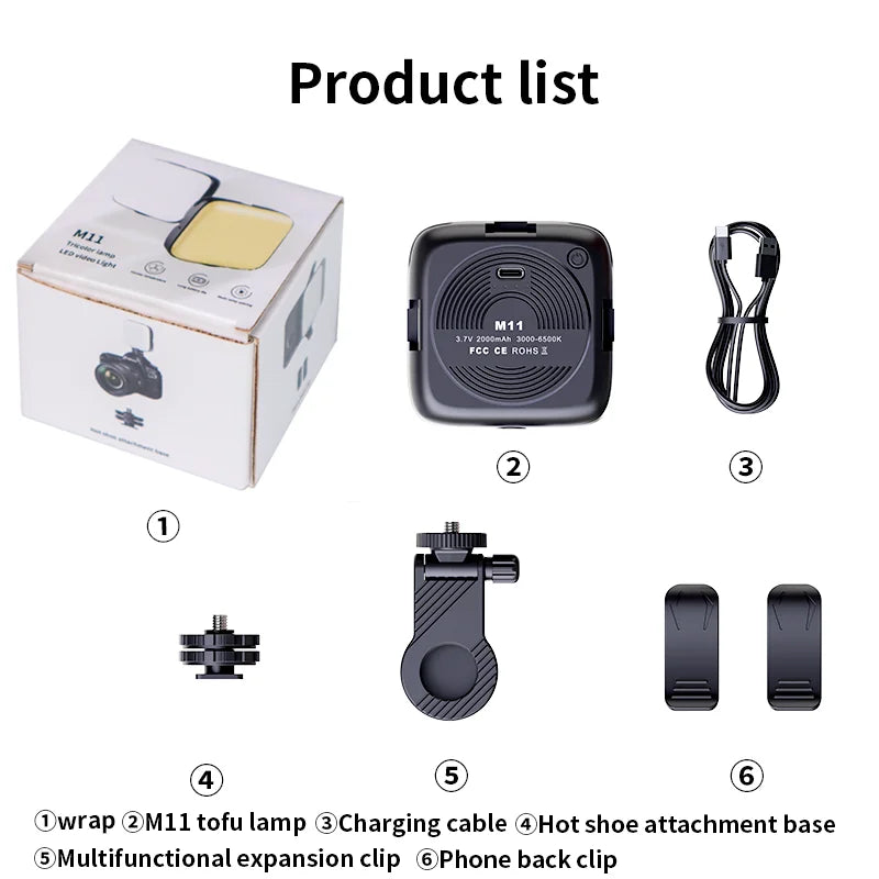 Portable Clip-On LED Video Light – 3000-9900K Fill Light for Phone & Camera