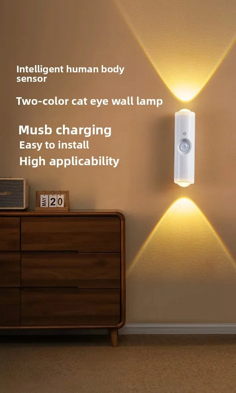 Double-Head LED Night Light with Motion Sensor – RGB Rechargeable Wall Lamp