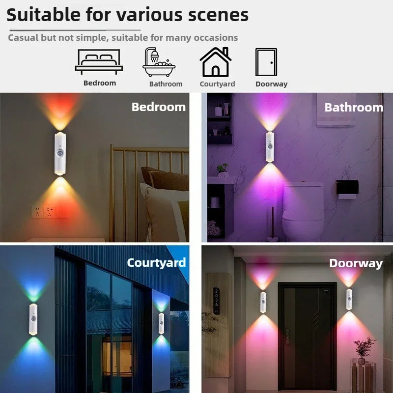 Double-Head LED Night Light with Motion Sensor – RGB Rechargeable Wall Lamp