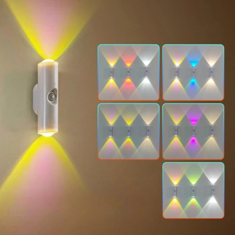 Double-Head LED Night Light with Motion Sensor – RGB Rechargeable Wall Lamp
