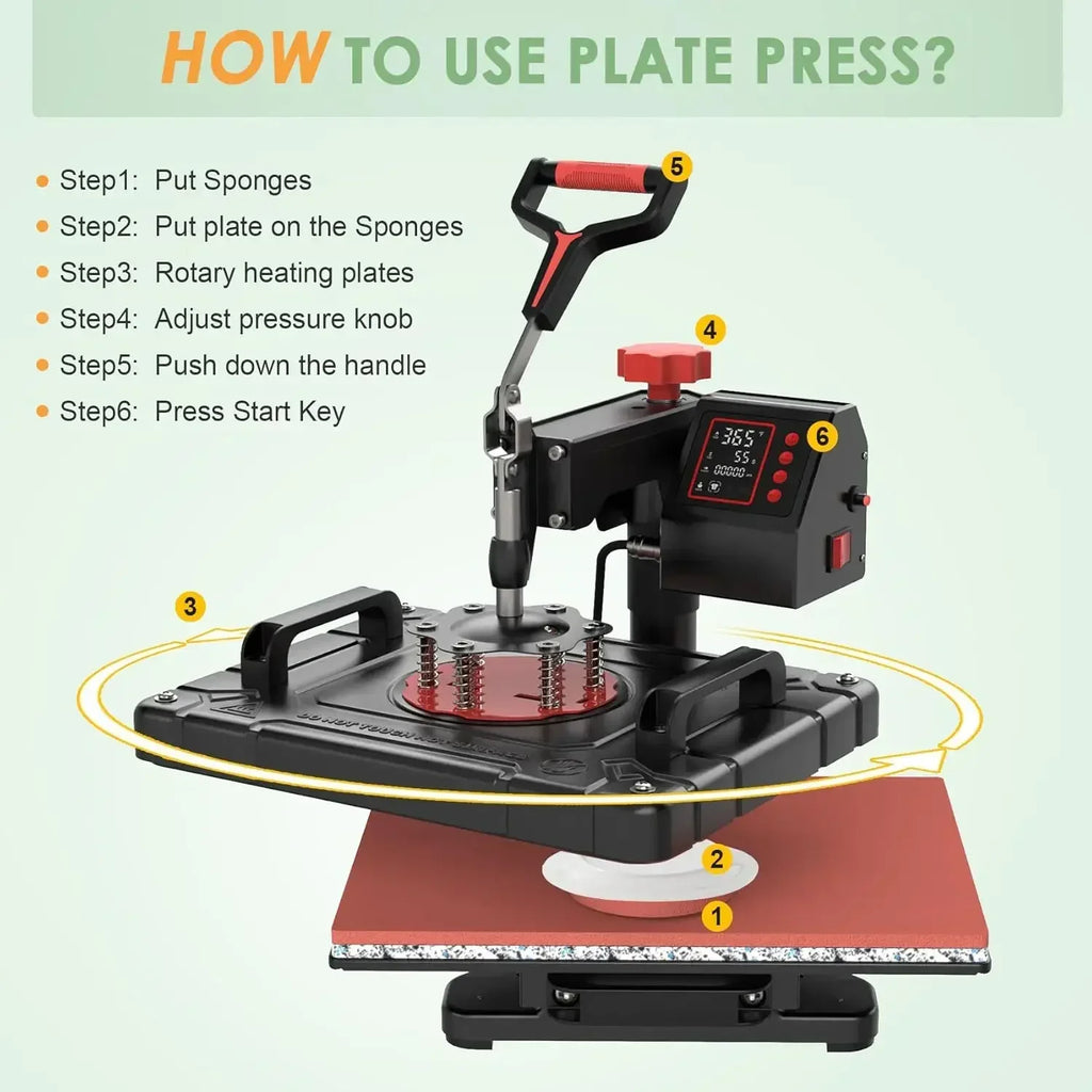 5-in-1 Heat Press Machine — 360° Swing Away Sublimation Transfer