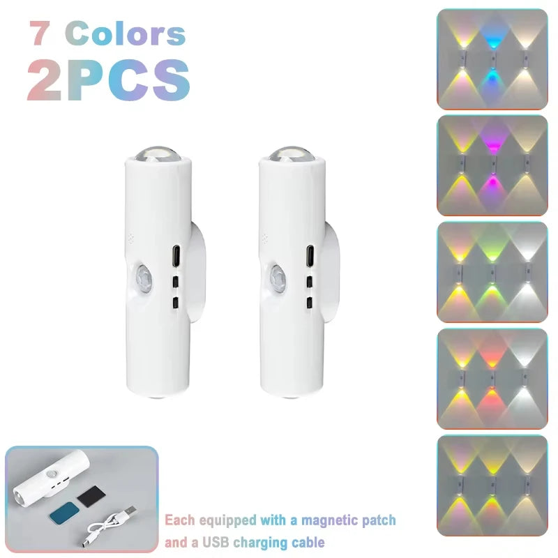 Double-Head LED Night Light with Motion Sensor – RGB Rechargeable Wall Lamp