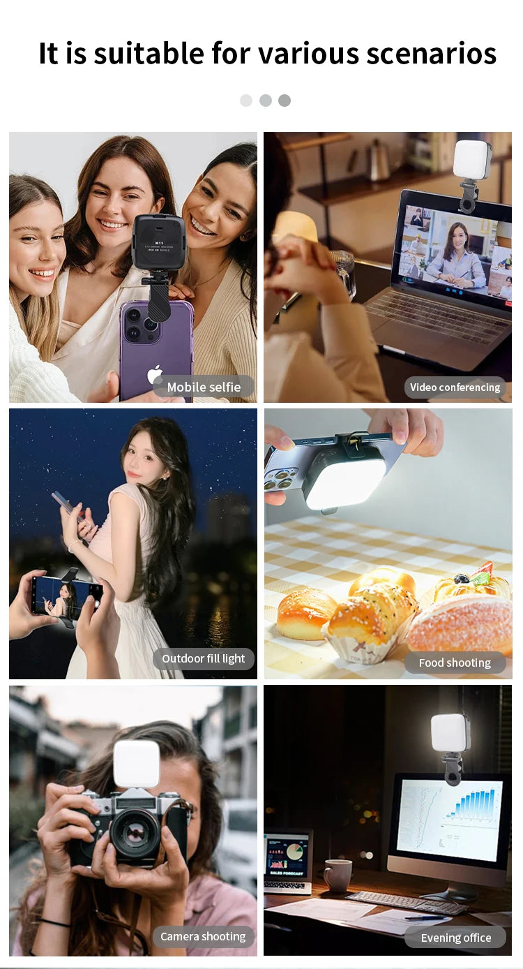 Portable Clip-On LED Video Light – 3000-9900K Fill Light for Phone & Camera