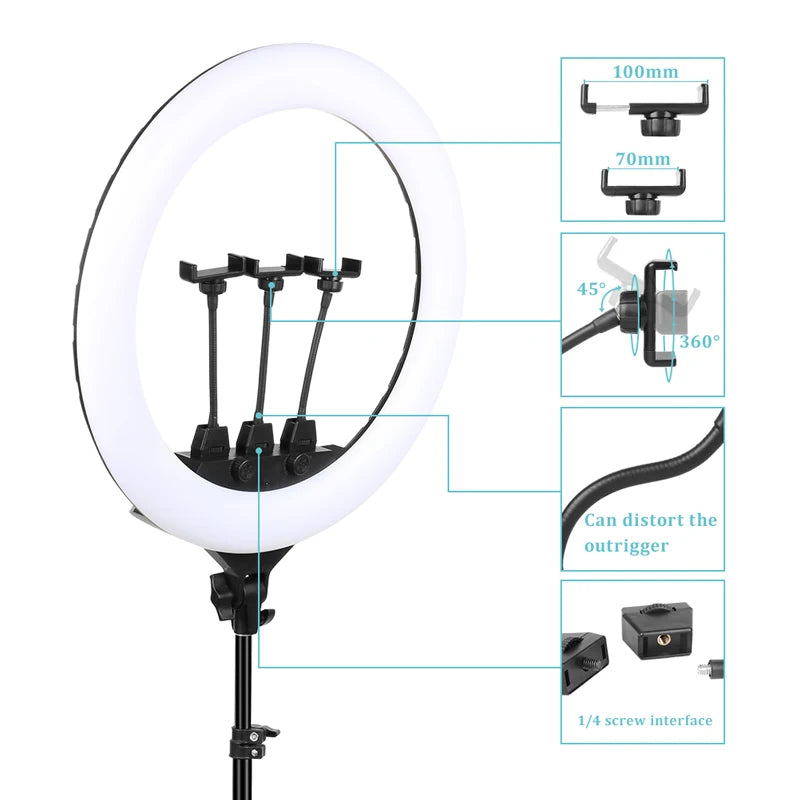 22" Professional LED Ring Light – 3200-6500K Studio Light for Makeup & Photography