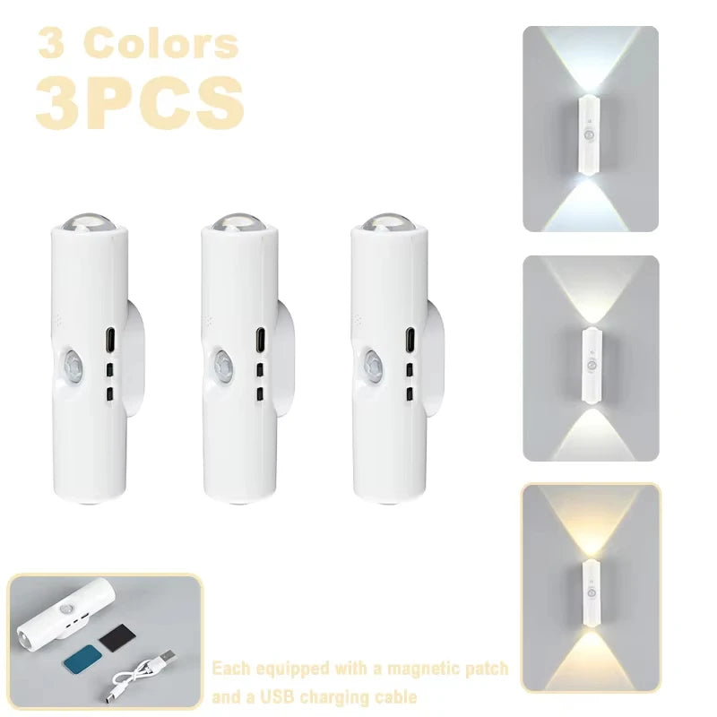 Double-Head LED Night Light with Motion Sensor – RGB Rechargeable Wall Lamp