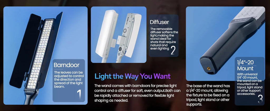 30W RGB LED Video Light Stick – 2700K-7500K with App Control for Photography
