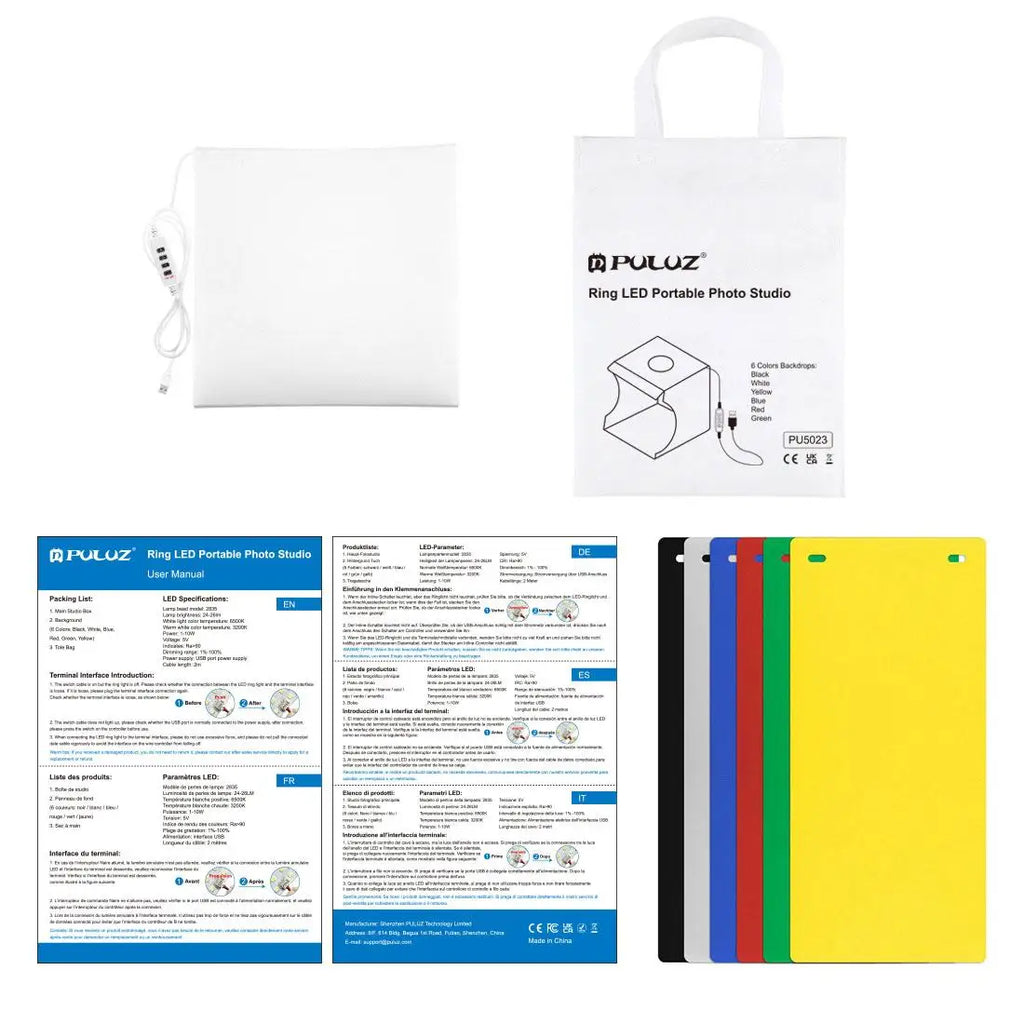 Mini Photo Studio Light Box Kit – 23cm Ring LED with 6 Backdrop Colors