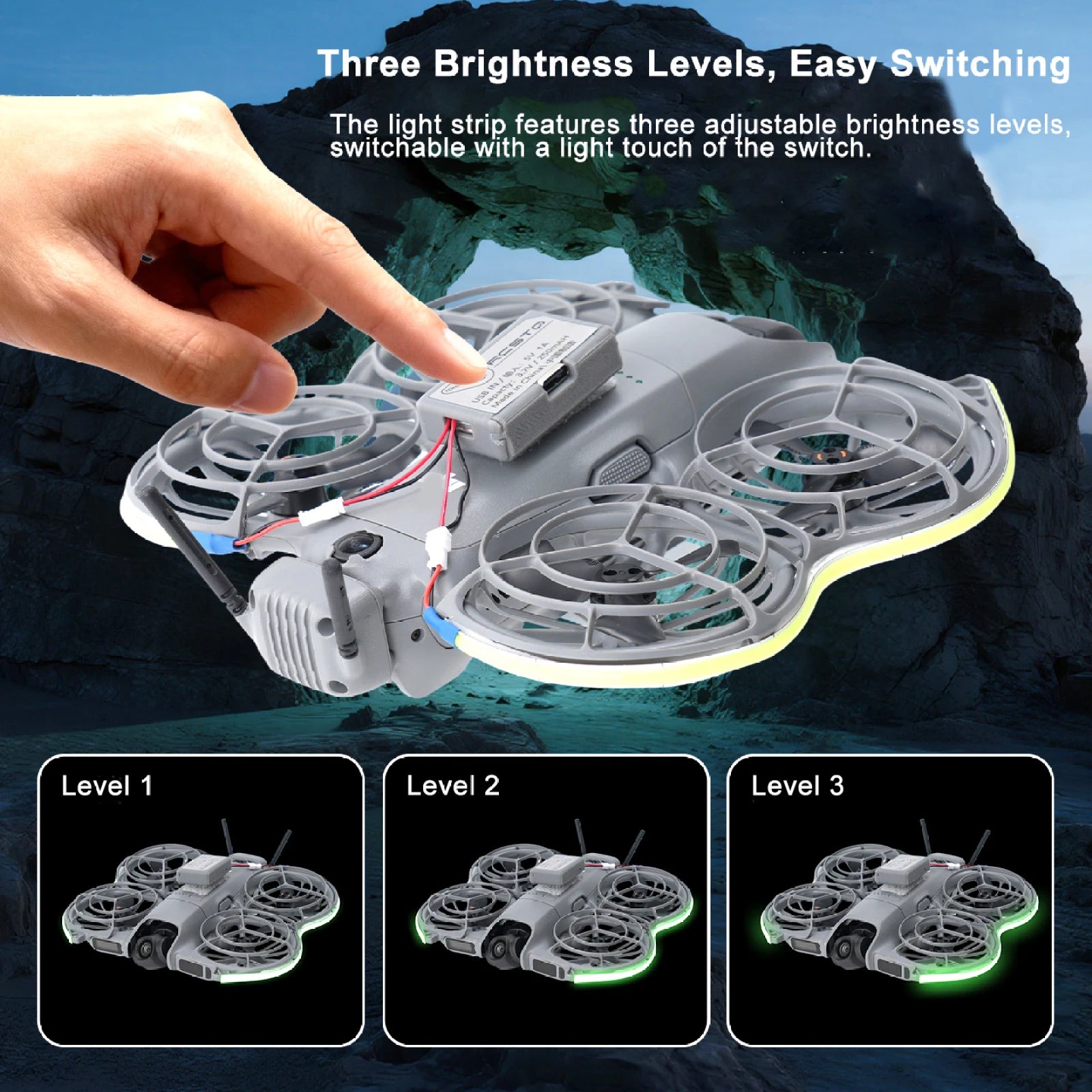 LED Night Flight 3-Level Brightness Adjustable For DJI Neo2 Light Strip Waterproof Lamp Belt For DJI Neo2 Drones Accessories