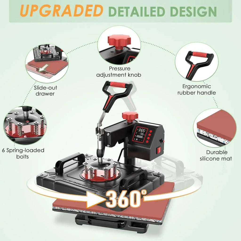 5-in-1 Digital T-Shirt Heat Press — 360° Swing Away Multifunction