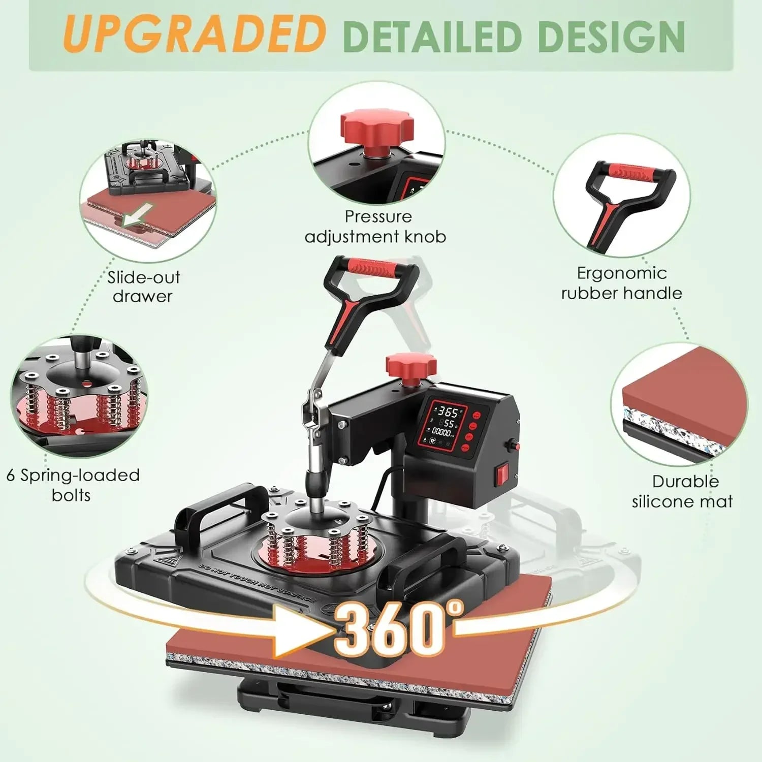 5-in-1 Digital T-Shirt Heat Press — 360° Swing Away Multifunction