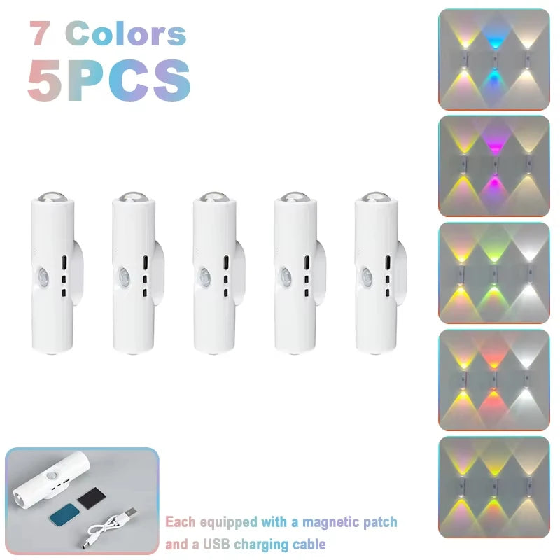 Double-Head LED Night Light with Motion Sensor – RGB Rechargeable Wall Lamp