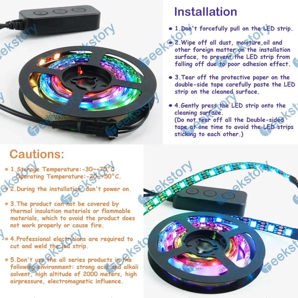 WS2812B RGB LED Strip 5V USB LED Backlight Decor Lamp Smart LED Lights Monitors with Color Matching for 27inch PC, Smart TV