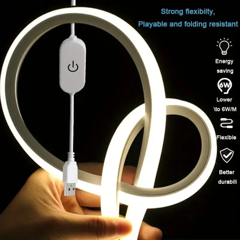 Neon LED Light Strip with Touch Sensor – Dimmable Waterproof Rope Light for Room Decor