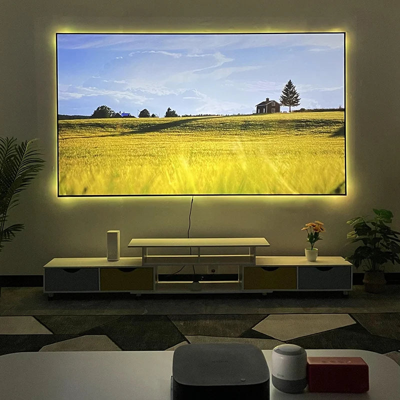 LED Backlight for Fixed Frame Projector Screen RGB Light Strip Multi Color Remote Control AI Change Easy Install Home Decoration
