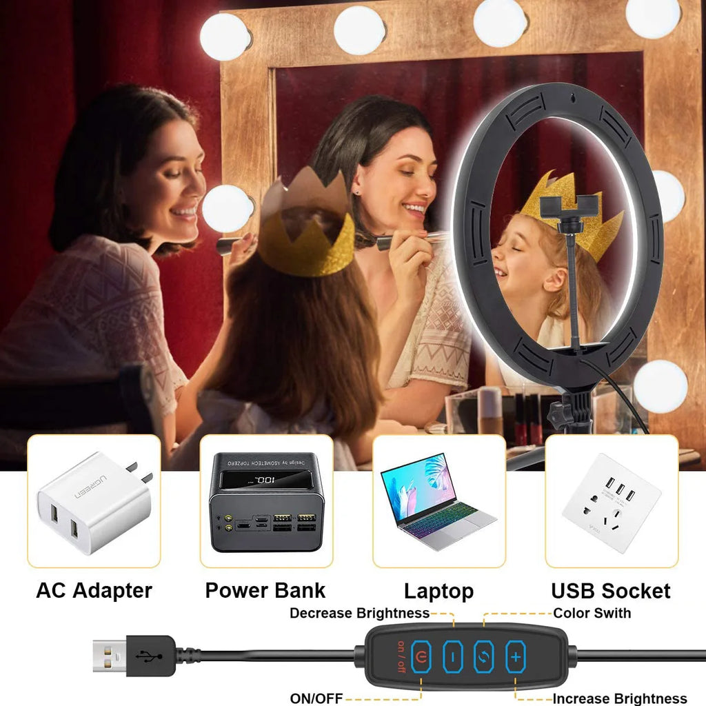 LED Ring Light with Tripod Stand – 26/33cm Dimmable Selfie & YouTube Light