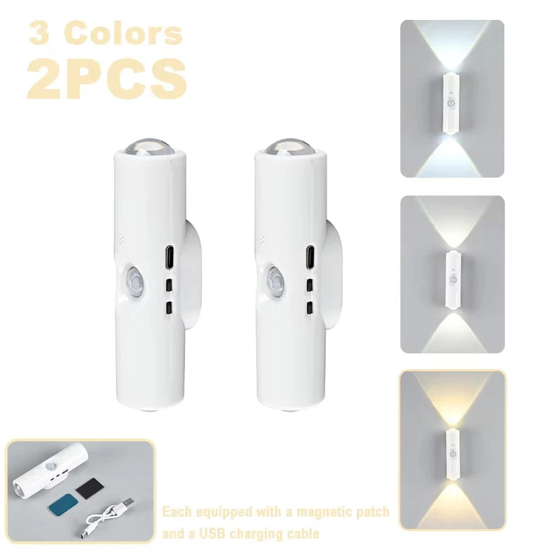 Double-Head LED Night Light with Motion Sensor – RGB Rechargeable Wall Lamp