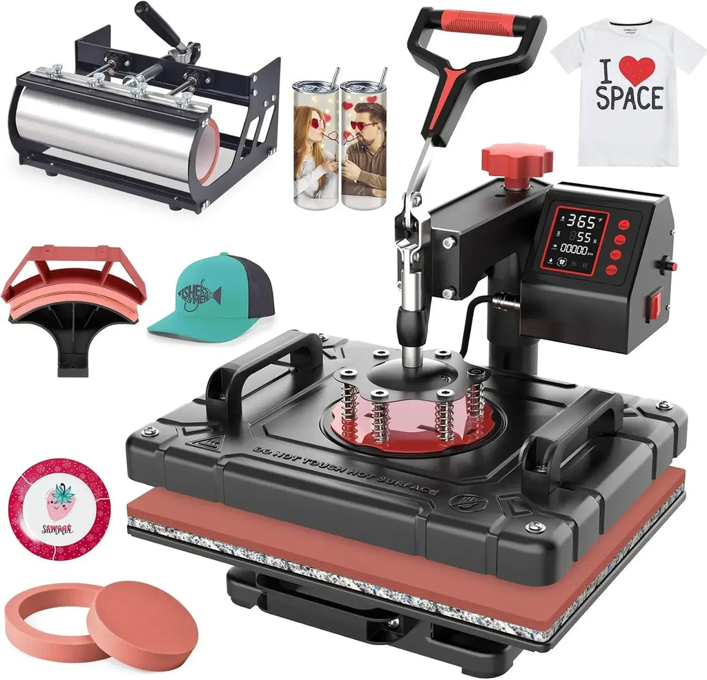 5-in-1 Heat Press Machine — 360° Swing Away Sublimation Transfer