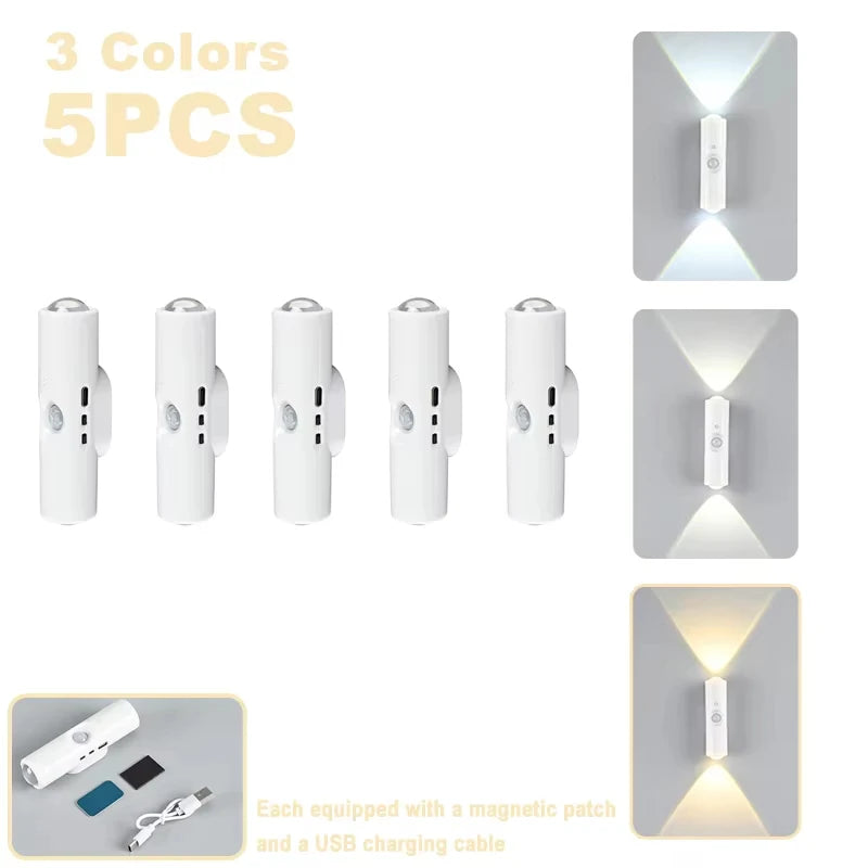 Double-Head LED Night Light with Motion Sensor – RGB Rechargeable Wall Lamp