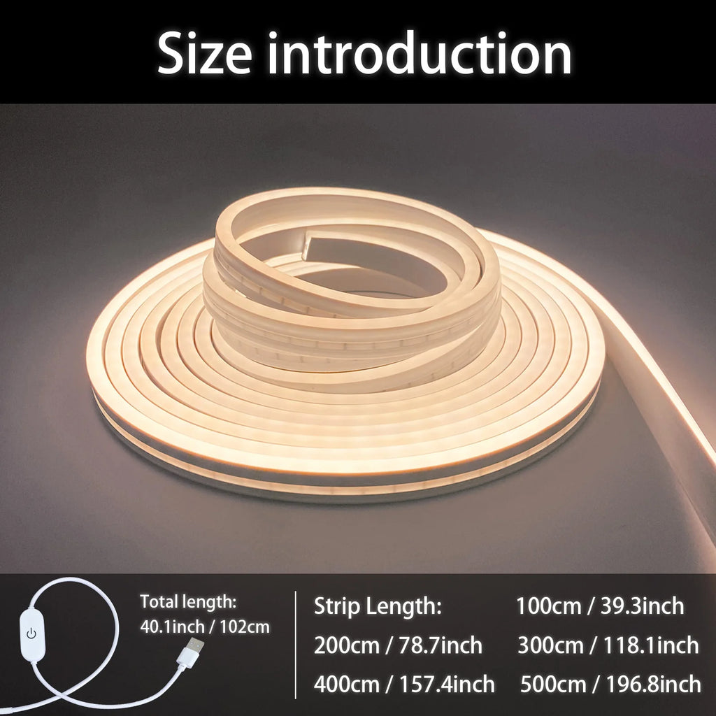 Neon LED Light Strip with Touch Sensor – Dimmable Waterproof Rope Light for Room Decor