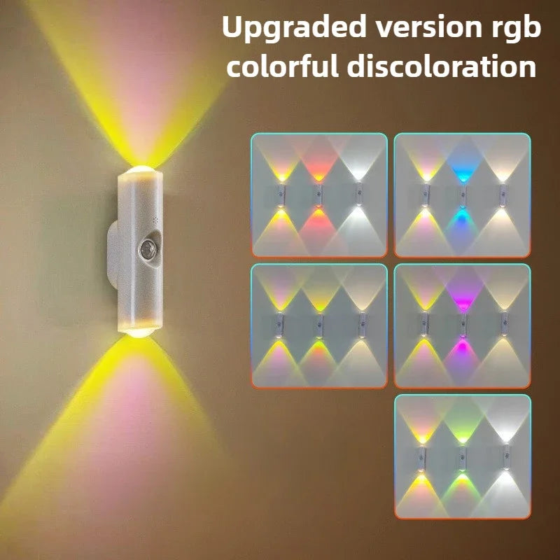 Double-Head LED Night Light with Motion Sensor – RGB Rechargeable Wall Lamp
