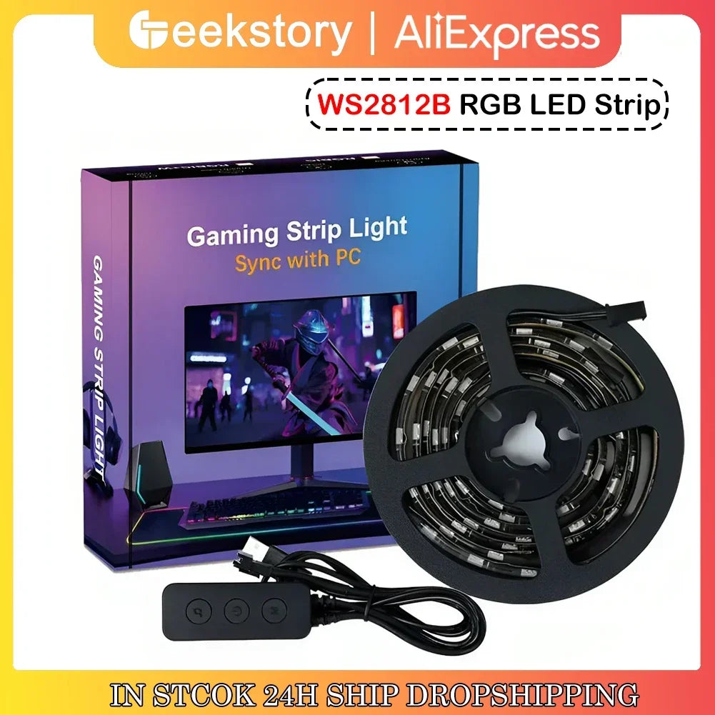 WS2812B RGB LED Strip 5V USB LED Backlight Decor Lamp Smart LED Lights Monitors with Color Matching for 27inch PC, Smart TV