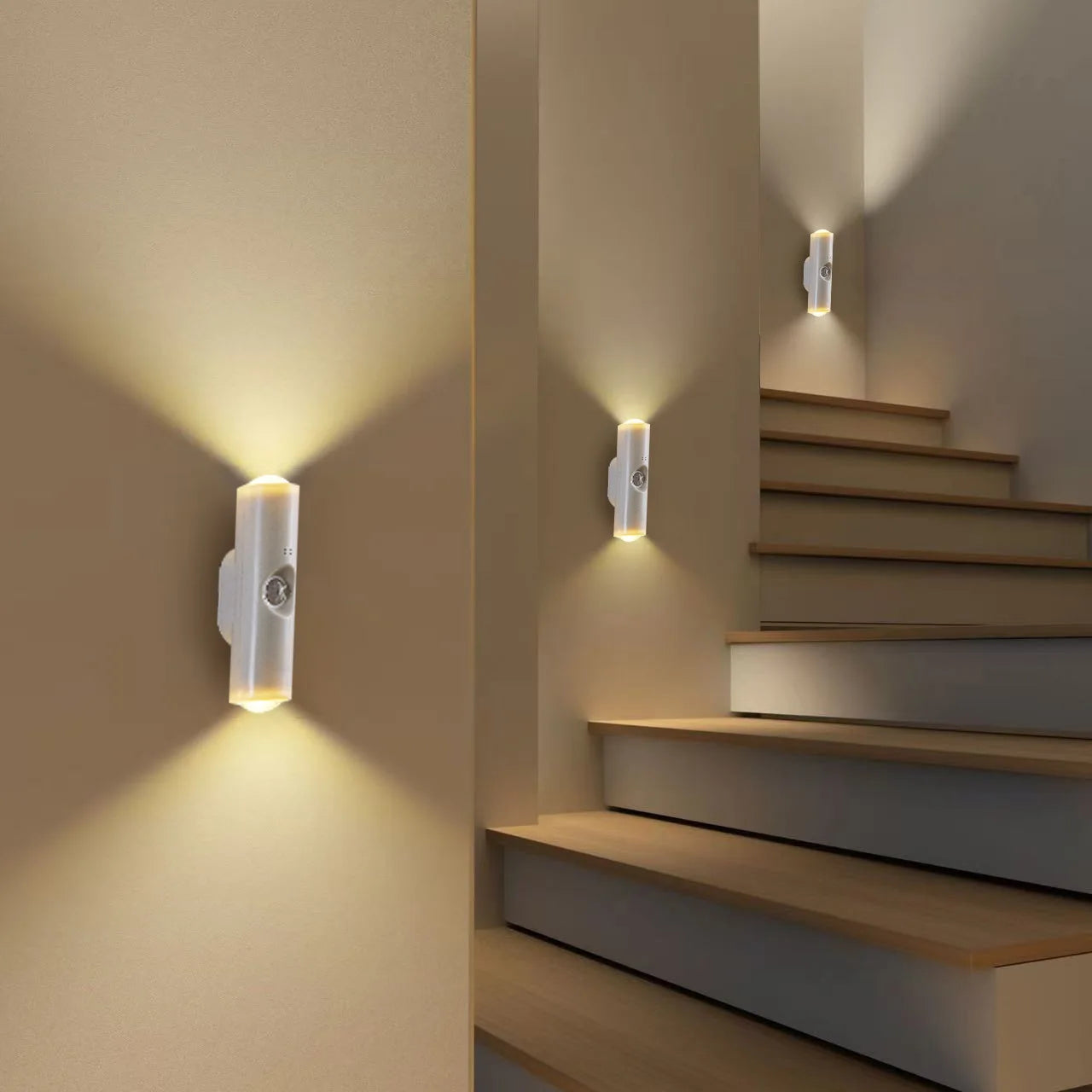 Double-Head LED Night Light with Motion Sensor – RGB Rechargeable Wall Lamp