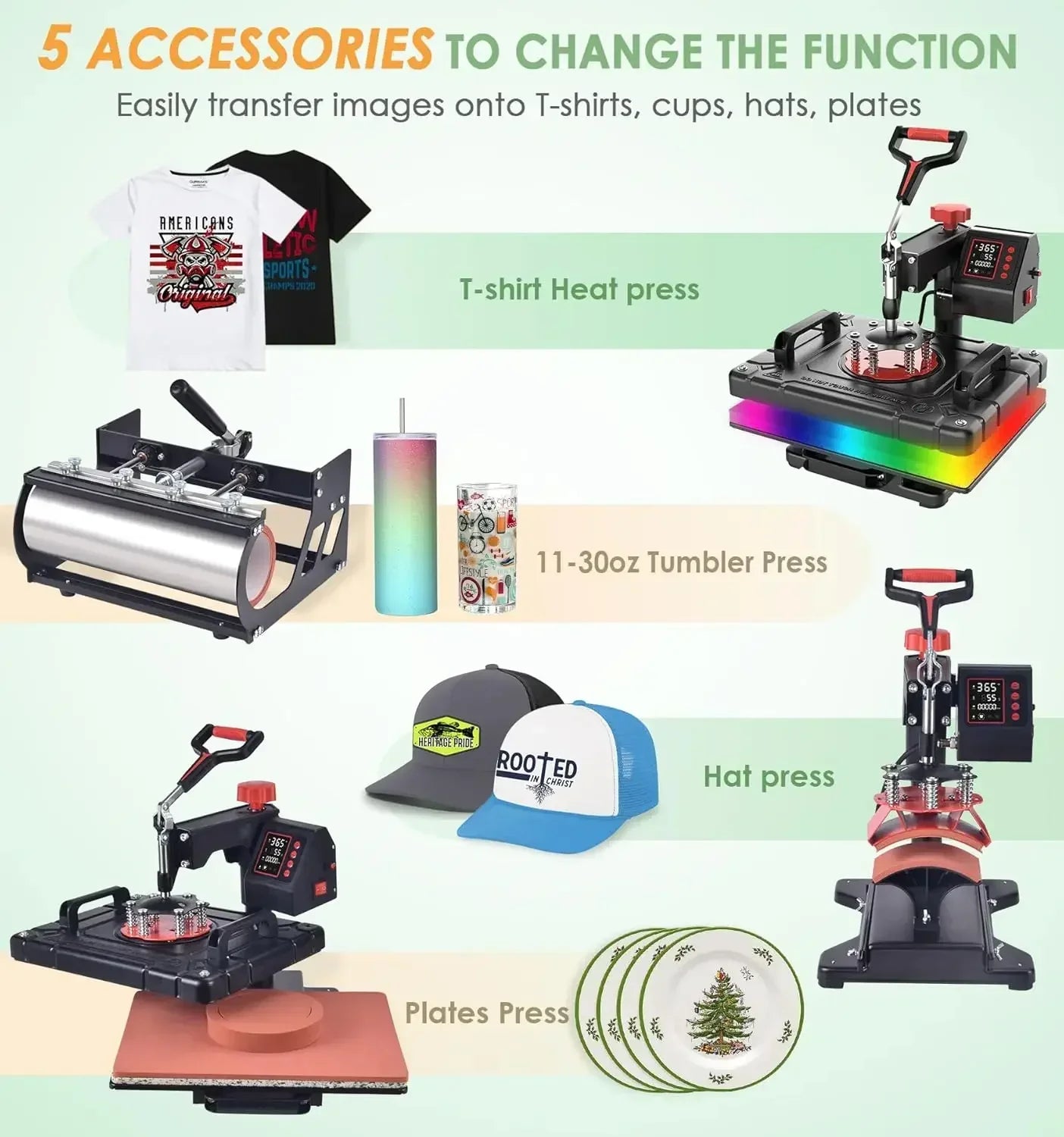 5-in-1 Heat Press Machine — 360° Swing Away Sublimation Transfer