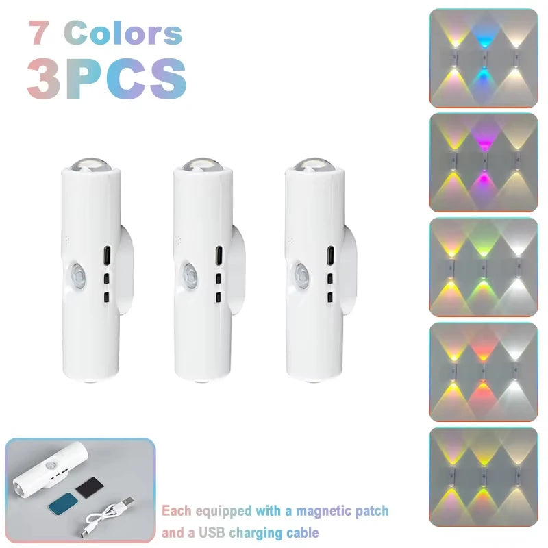 Double-Head LED Night Light with Motion Sensor – RGB Rechargeable Wall Lamp