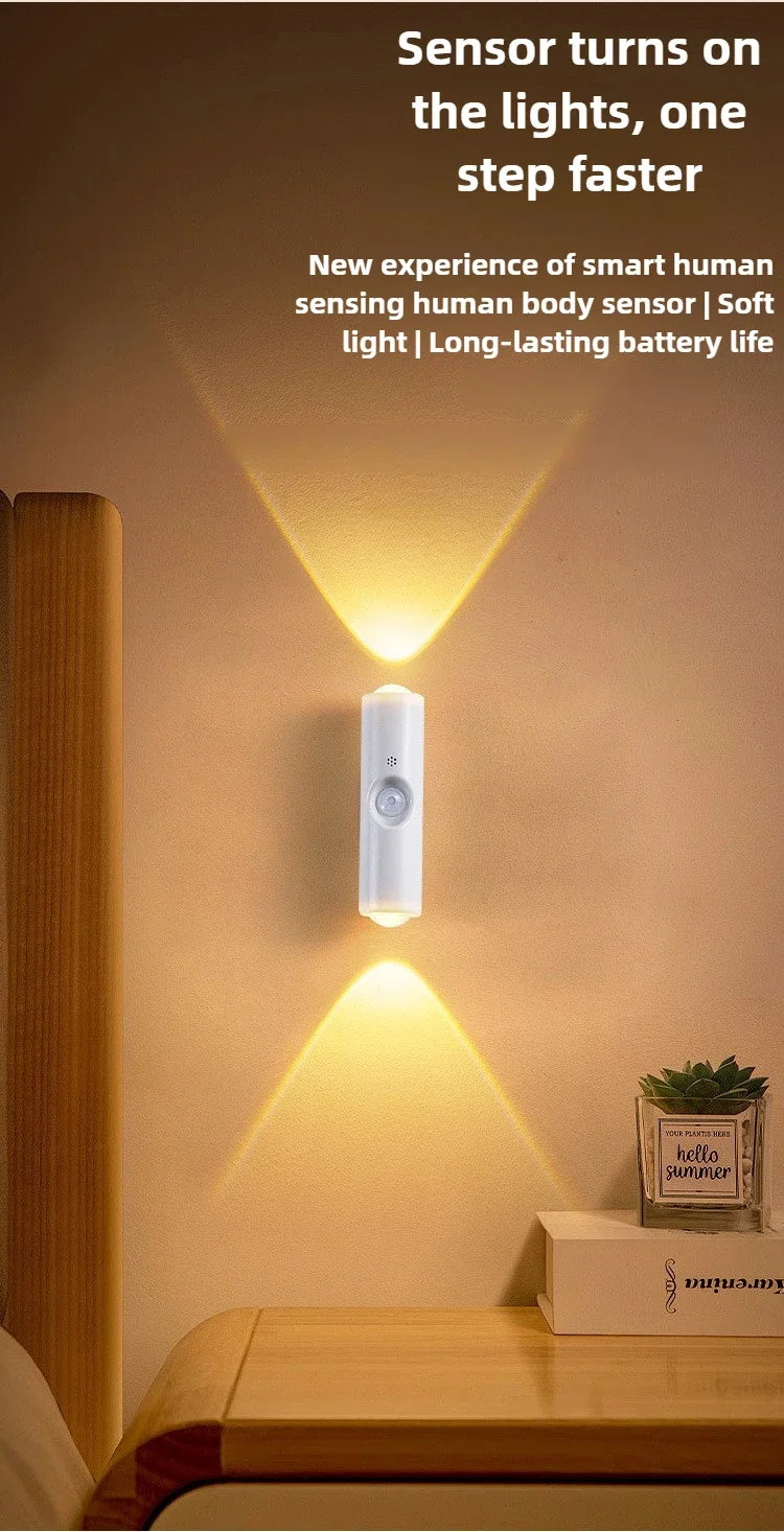 Double-Head LED Night Light with Motion Sensor – RGB Rechargeable Wall Lamp
