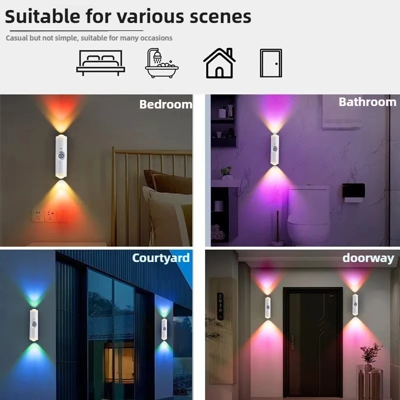 Double-Head LED Night Light with Motion Sensor – RGB Rechargeable Wall Lamp