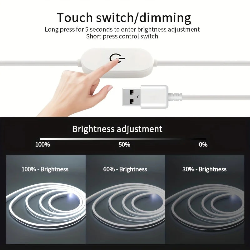 Neon LED Light Strip with Touch Sensor – Dimmable Waterproof Rope Light for Room Decor
