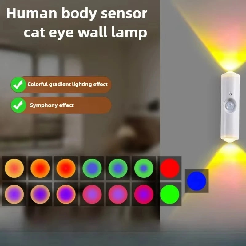 Double-Head LED Night Light with Motion Sensor – RGB Rechargeable Wall Lamp