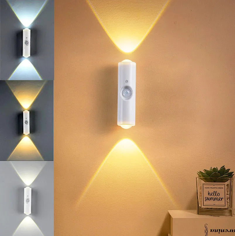 Double-Head LED Night Light with Motion Sensor – RGB Rechargeable Wall Lamp