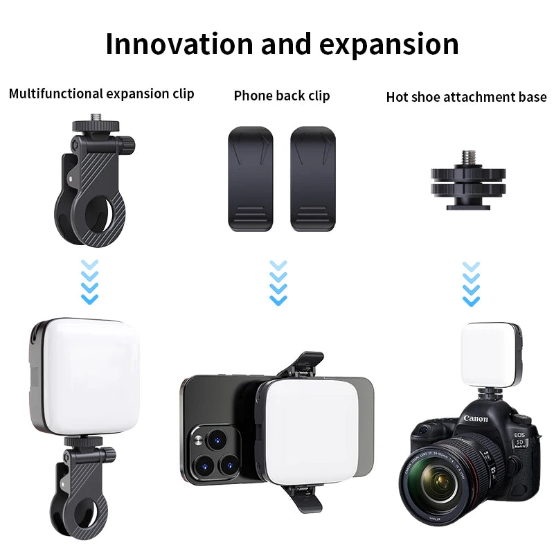 Portable Clip-On LED Video Light – 3000-9900K Fill Light for Phone & Camera