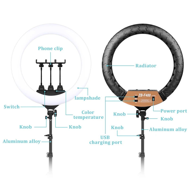 22" Professional LED Ring Light – 3200-6500K Studio Light for Makeup & Photography