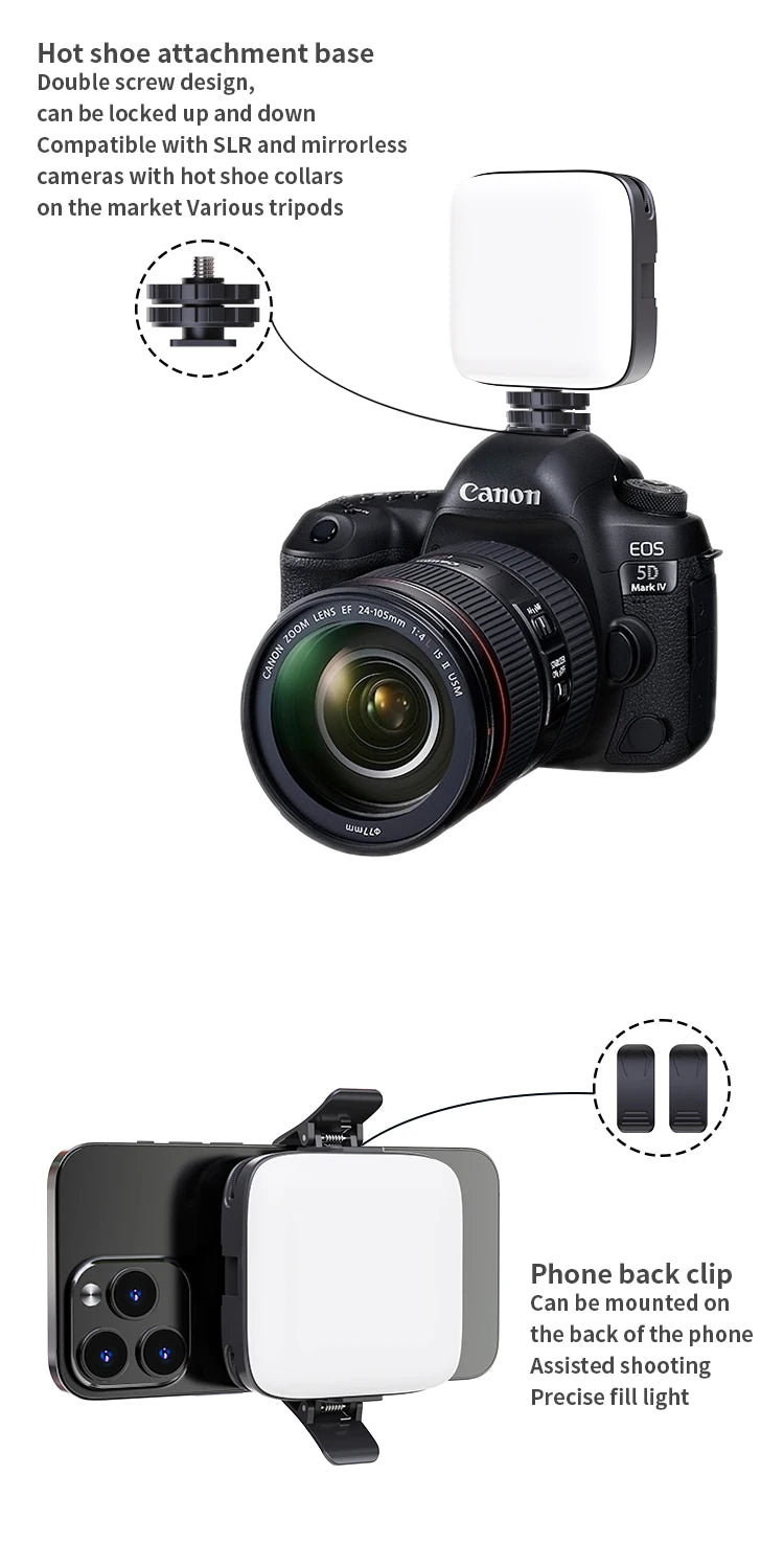 Portable Clip-On LED Video Light – 3000-9900K Fill Light for Phone & Camera