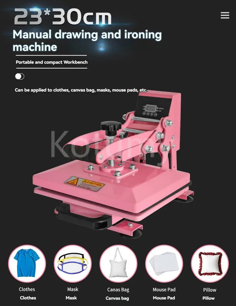 23x30" Industrial Digital Heat Press Machine — T-Shirt Transfer Pink/White