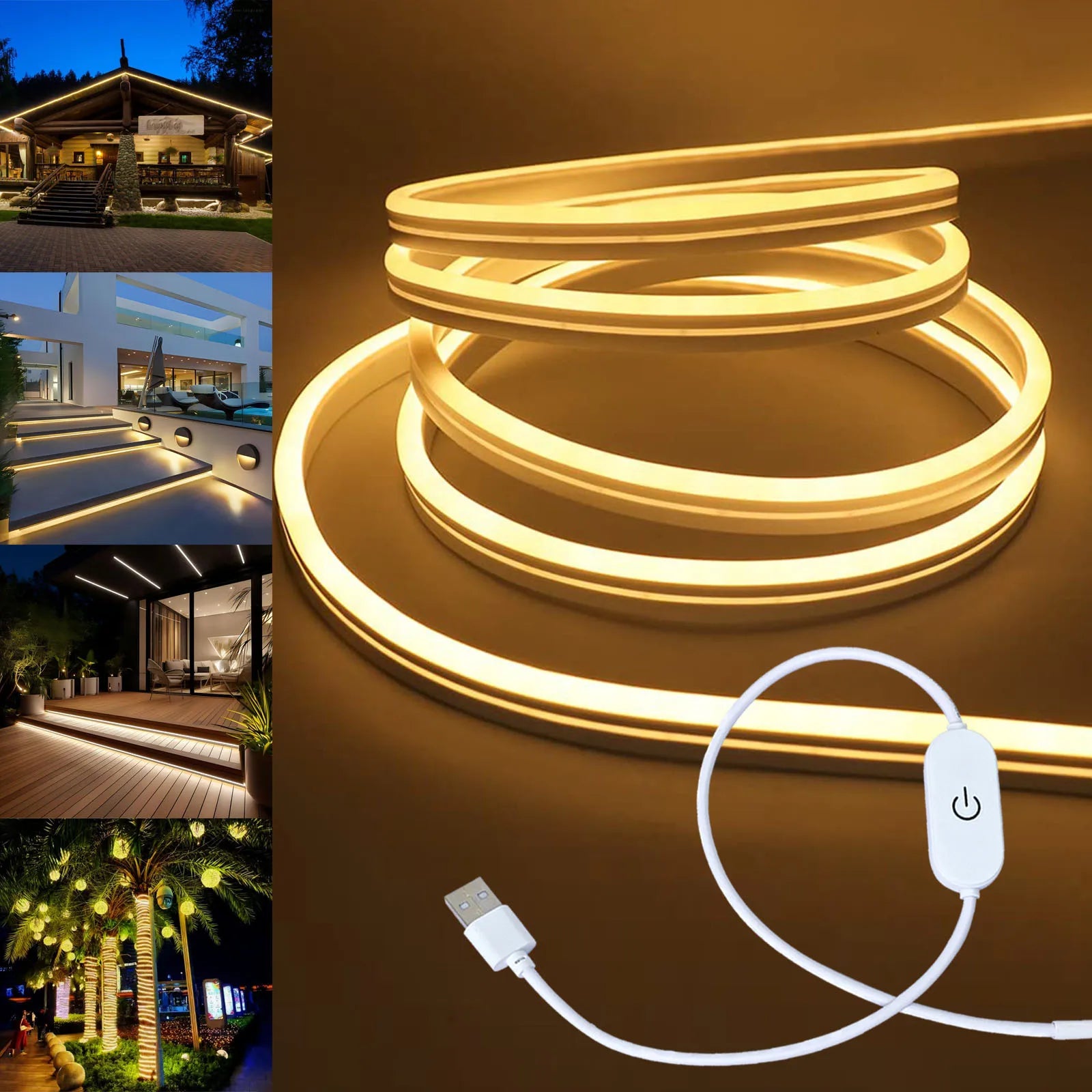 Neon LED Light Strip with Touch Sensor – Dimmable Waterproof Rope Light for Room Decor