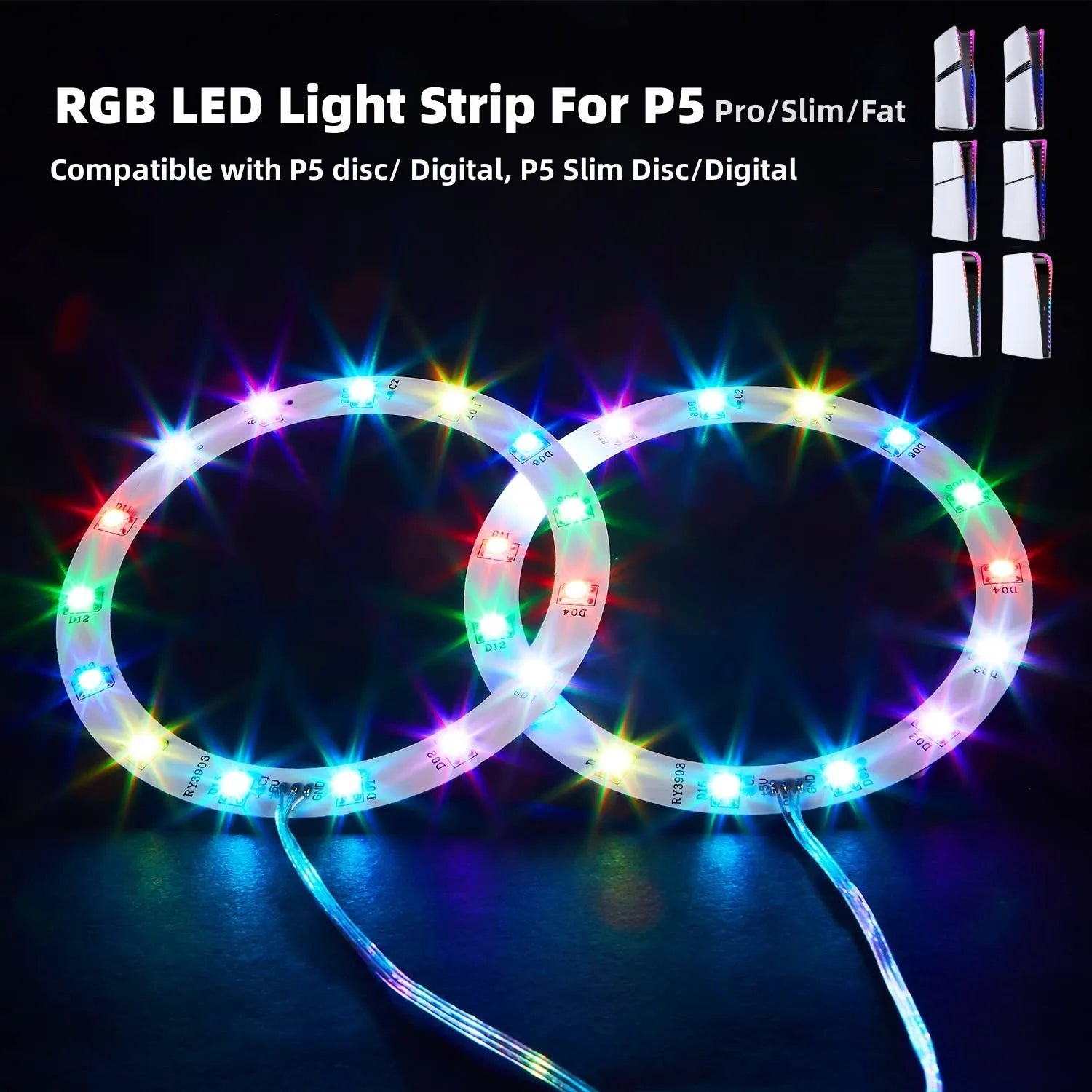 RGB LED Light Strip for PS5 Slim & PS5 Pro – Gaming Atmosphere Console Light