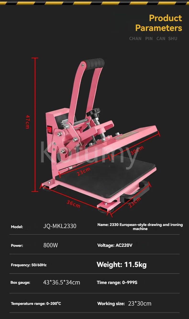 23x30" Industrial Digital Heat Press Machine — T-Shirt Transfer Pink/White